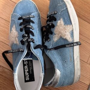 Golden Goose Superstar denim shearling sneaker